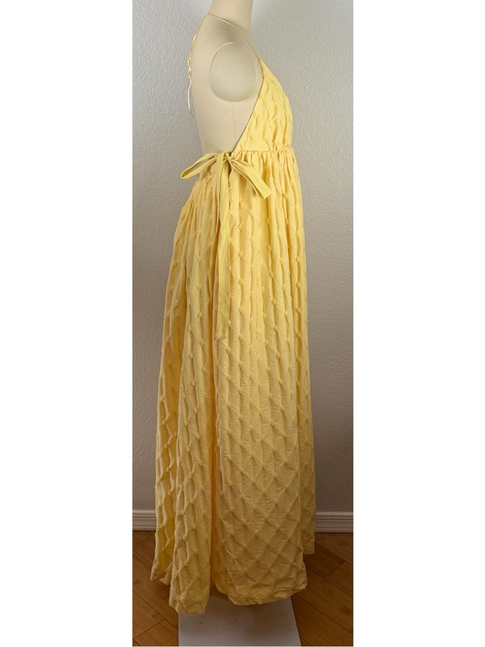 Free People NWT Primmy Textured Triangle Midi Dress Butter Yellow Boho XL - Picture 7 of 16